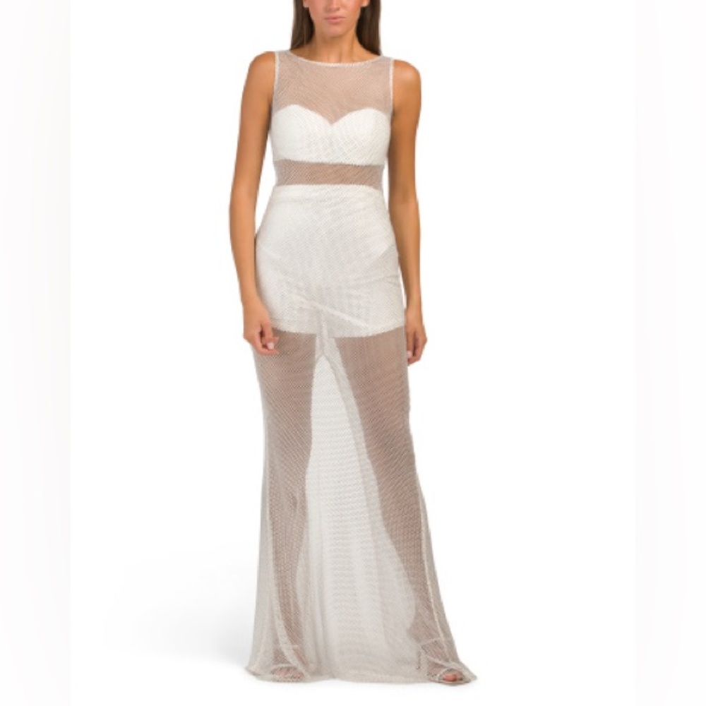 JOVANI Sleeveless Illusion Mesh Gown